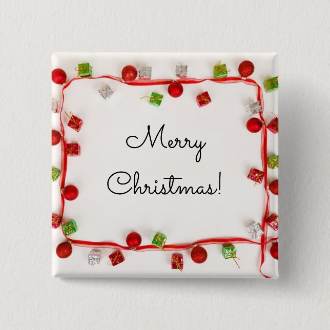 Merry Christmas Red and Green Ornaments 2 Inch Square Button (Front)