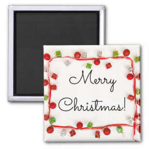 Merry Christmas Red and Green Ornaments Magnet