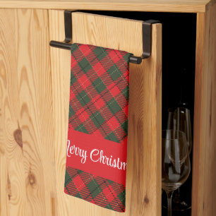Merry Christmas Red and Green Plaid Custom Text Kitchen Towel