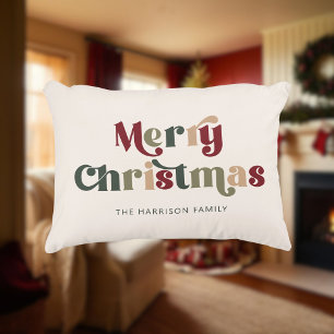 Merry Christmas Red and Green Retro Accent Pillow