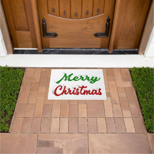Merry Christmas red and green script Doormat