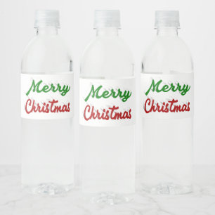 Merry Christmas red and green script Water Bottle Label