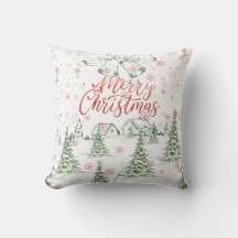 Merry Christmas Red and Green Snowy Trees