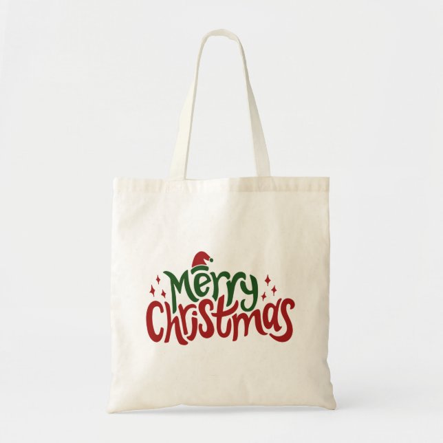 Merry Christmas Red and Green Tote Bag (Front)