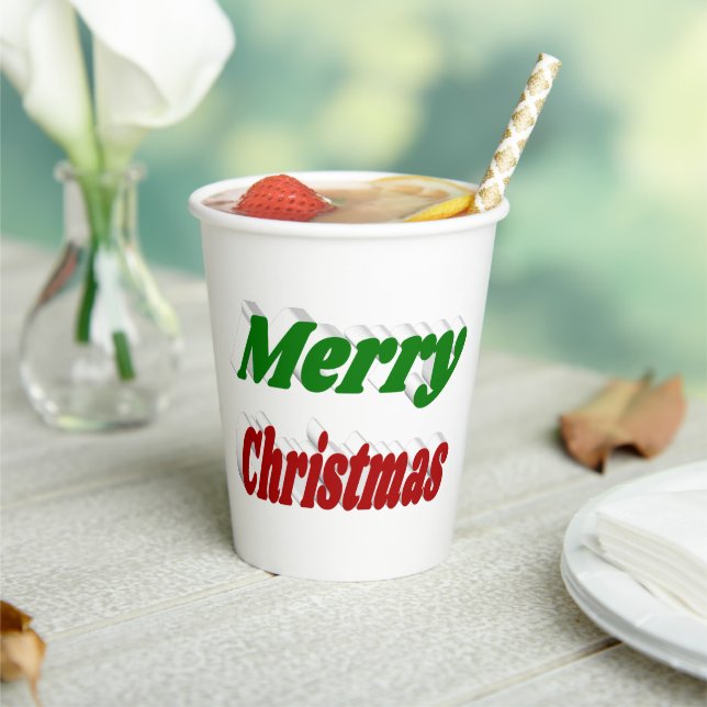 Merry Christmas red and green typography  Paper Cups (Insitu)