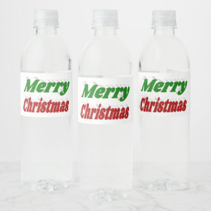 Merry Christmas red and green typography Water Bottle Label