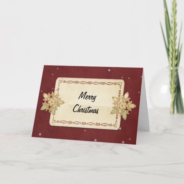 Merry Christmas Red and Silver Star Paper Custom Holiday Card (Front)