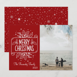 Merry Christmas Red and Snowflakes Photo Holiday Card