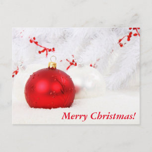 Merry christmas red and white balls holiday postcard