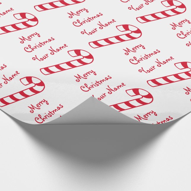 Merry Christmas Red and White Candy Canes and Name Wrapping Paper (Corner)