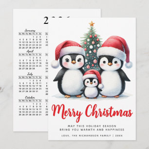 Merry Christmas Red and White Cute Penguin Family Holiday Card