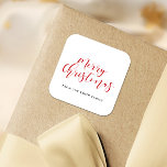Merry Christmas red and white elegant calligraphy Square Sticker<br><div class="desc">A modern and elegant typography for this personalizable holiday items collection.</div>