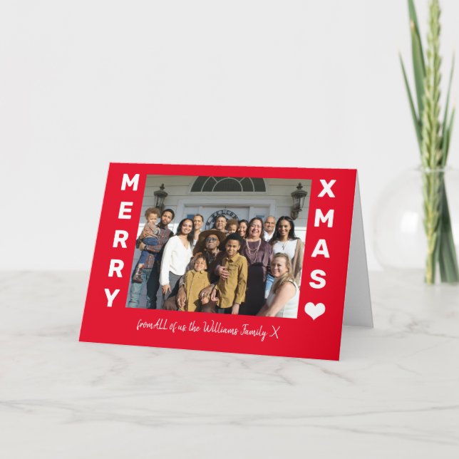 Merry Christmas Red and White Photo Card (Front)