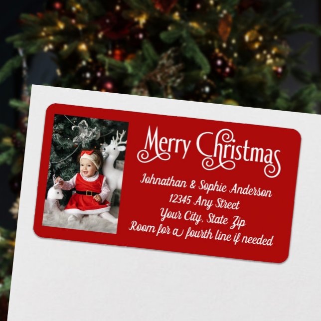 Merry Christmas Red and White Photo Return Address Label (Merry Christmas Red and White Photo Return Address Label)