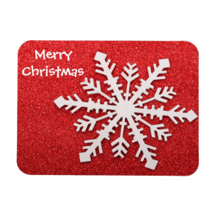 Merry Christmas Red and White Snowflake Modern Magnet