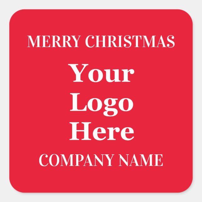 Merry Christmas Red and White Text Your Logo Here Square Sticker (Front)