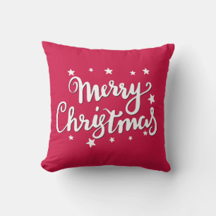 Merry Christmas Red and White Throw Pillow