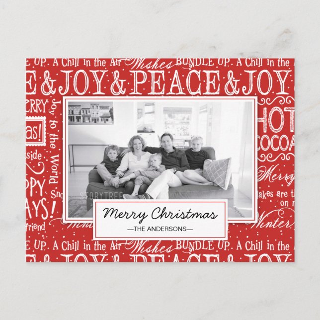 Merry Christmas Red and White Verse Family Photo Holiday Postcard (Front)