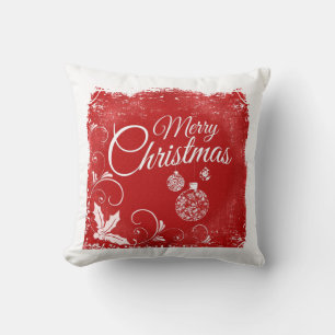Merry Christmas Red and White Vintage Retro Throw Pillow