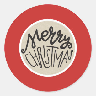 Merry Christmas Red ANY COLOR Rustic Kraft Holiday Classic Round Sticker