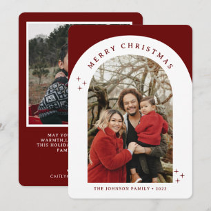 Merry Christmas Red Arched Frame 2 Photo Holiday Card