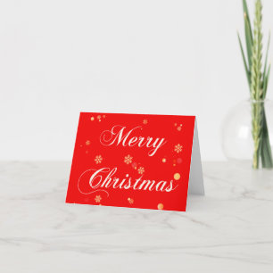 Merry Christmas Red Background Gold Snowflakes Holiday Card