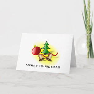 Merry Christmas ~ Red Ball, Bells, and Tree Holiday Card