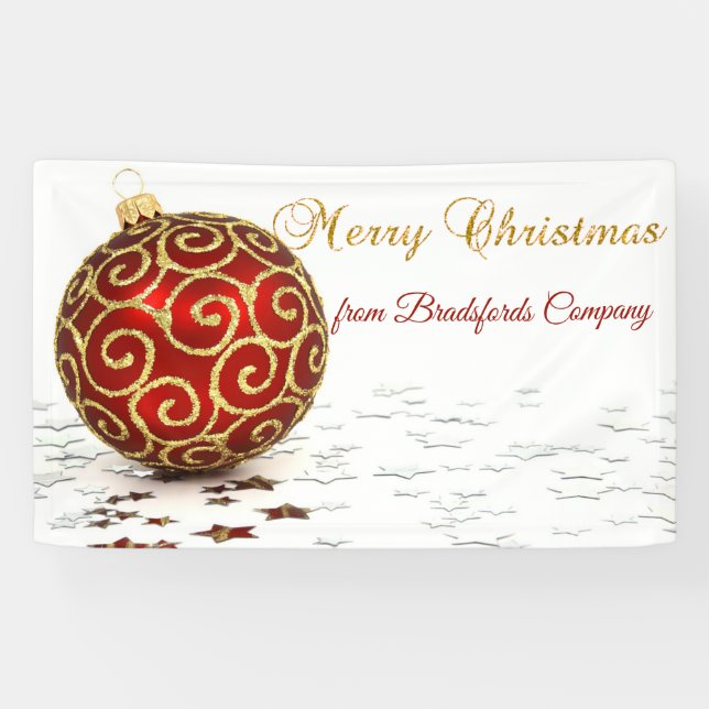 Merry Christmas,Red Ball, Stars Banner (Horizontal)