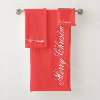 Merry Christmas Red Bath Towel Set
