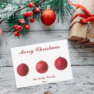 Merry Christmas Red Baubles flat card with text