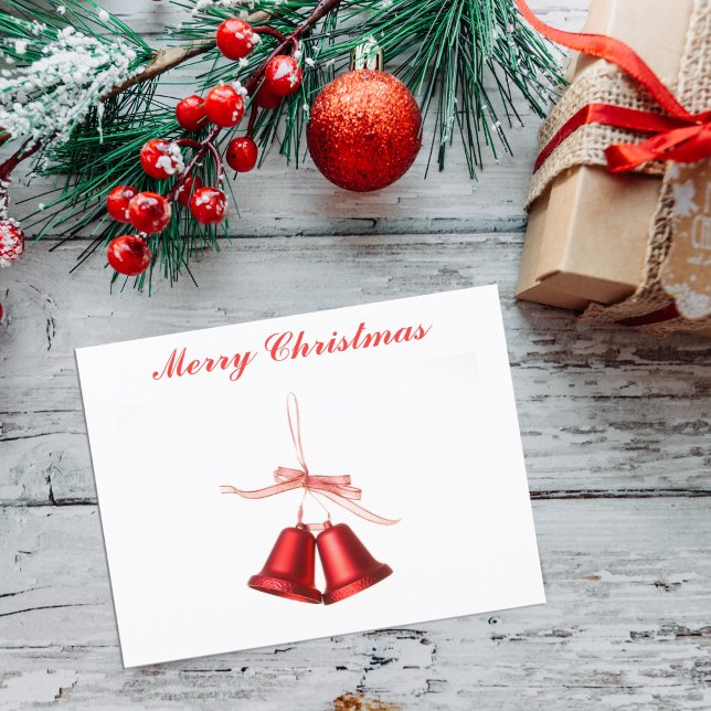 Merry Christmas Red Bell decoration with text Holiday Postcard (Creator Uploaded)