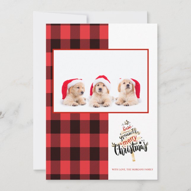 Merry Christmas Red Black Buffalo Plaid Photo (Front)