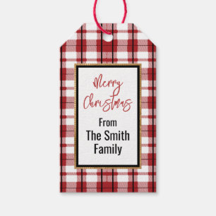 Merry Christmas Red Black White Plaid Minimal Gift Tags