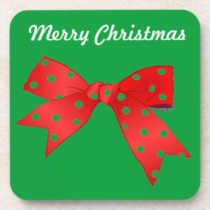 Merry Christmas Red Bow Customize It Coaster