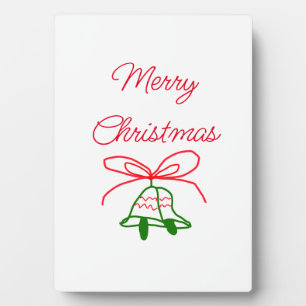 Merry Christmas red bow green jingle bells stylish Plaque