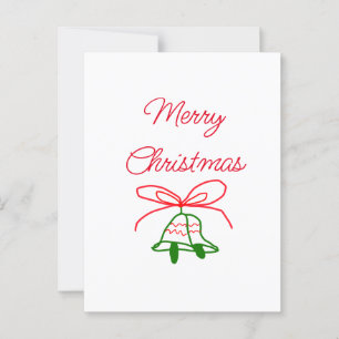 Merry Christmas red bow green jingle bells stylish Postcard