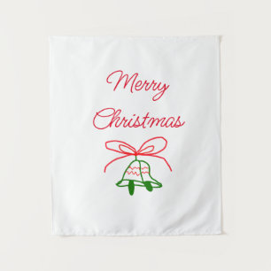 Merry Christmas red bow green jingle bells stylish Tapestry