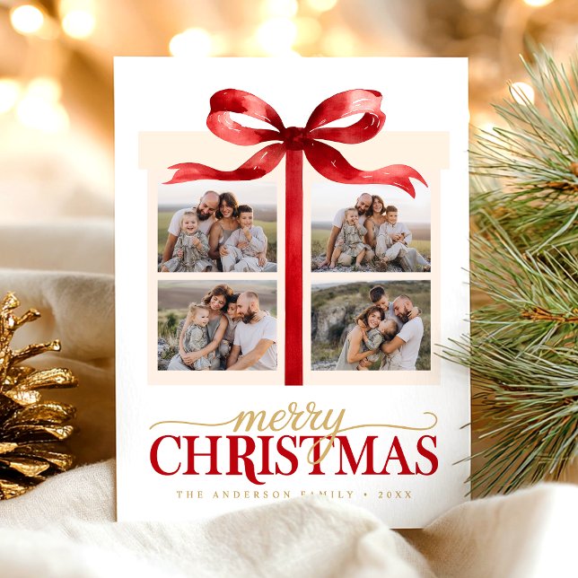 Merry Christmas Red Bow Holiday Postcard (Creator Uploaded)