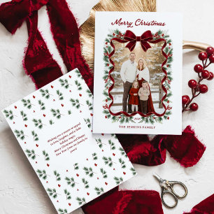 Merry Christmas Red Bow Photo Greeting Card