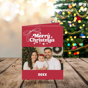 Merry Christmas red bow photo grid year in review Holiday Card