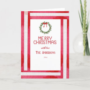 Merry Christmas Red Bow Wreath Personalised  Holiday Card