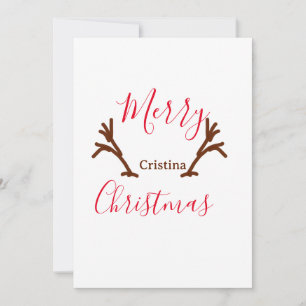 Merry Christmas red brown reindeer horn holiday te Invitation