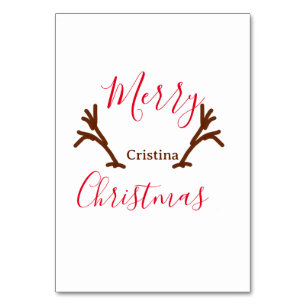 Merry Christmas red brown reindeer horn holiday te Table Number