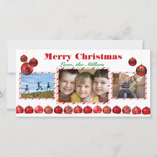 Merry Christmas Red Bulbs - Photo Card