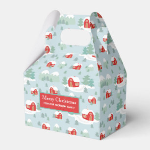 Merry Christmas Red Cabin Personalized Name Favor Box