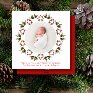 Merry Christmas Red Calligraphy One Photo Holiday Card