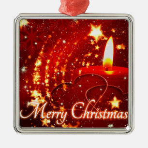 Merry Christmas red candle Metal Ornament