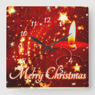 Merry Christmas red candle Square Wall Clock