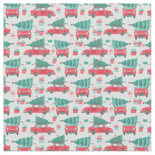 Merry Christmas Red Car Christmas Tree Pattern Fabric