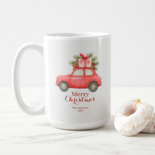 Merry Christmas Red Car – Personalized Holiday Coffee Mug